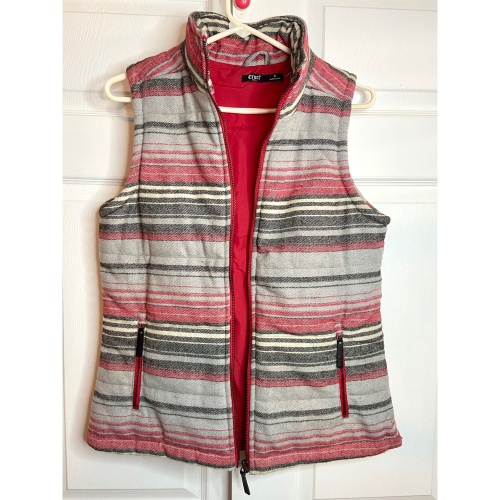 Cruel Denim Southwestern Stripe Puffer Vest Western Aztec Red Black